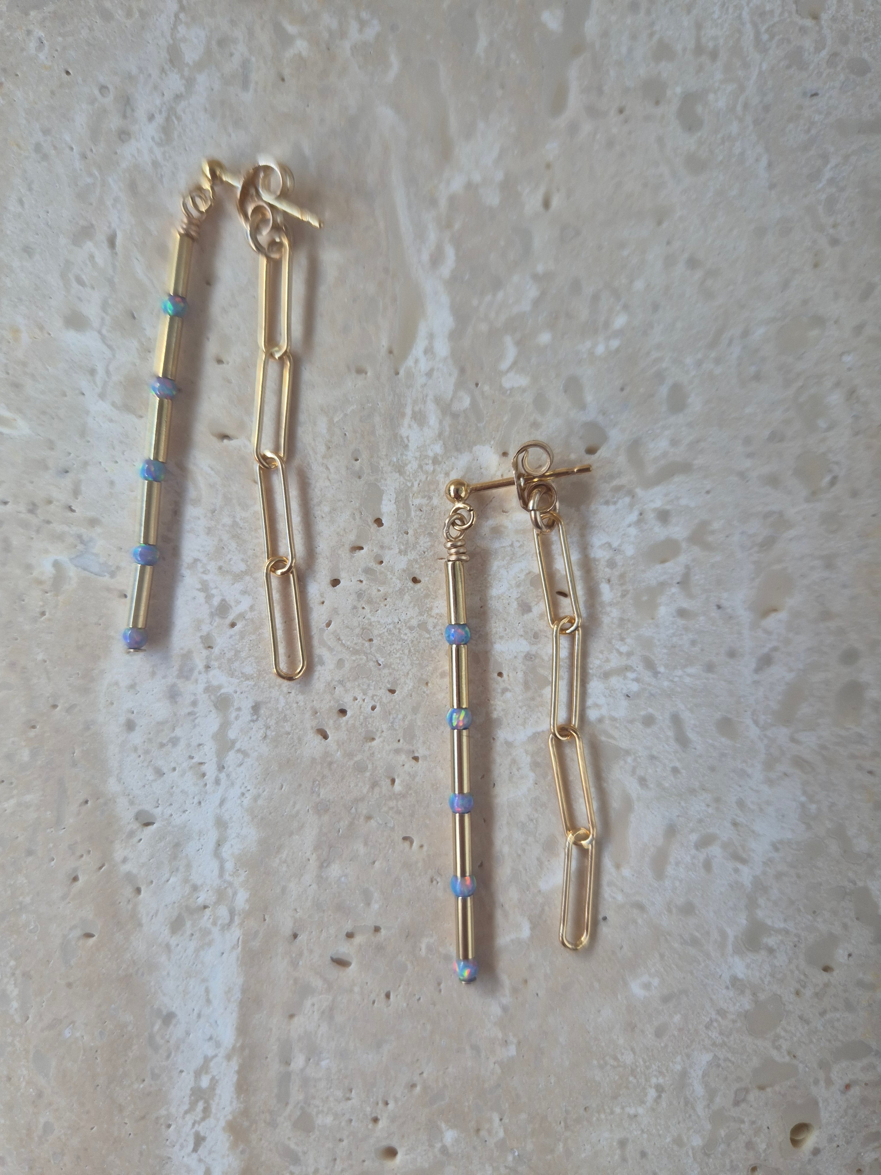14kt GoldFill/Opal Storm Linear Chain Studs