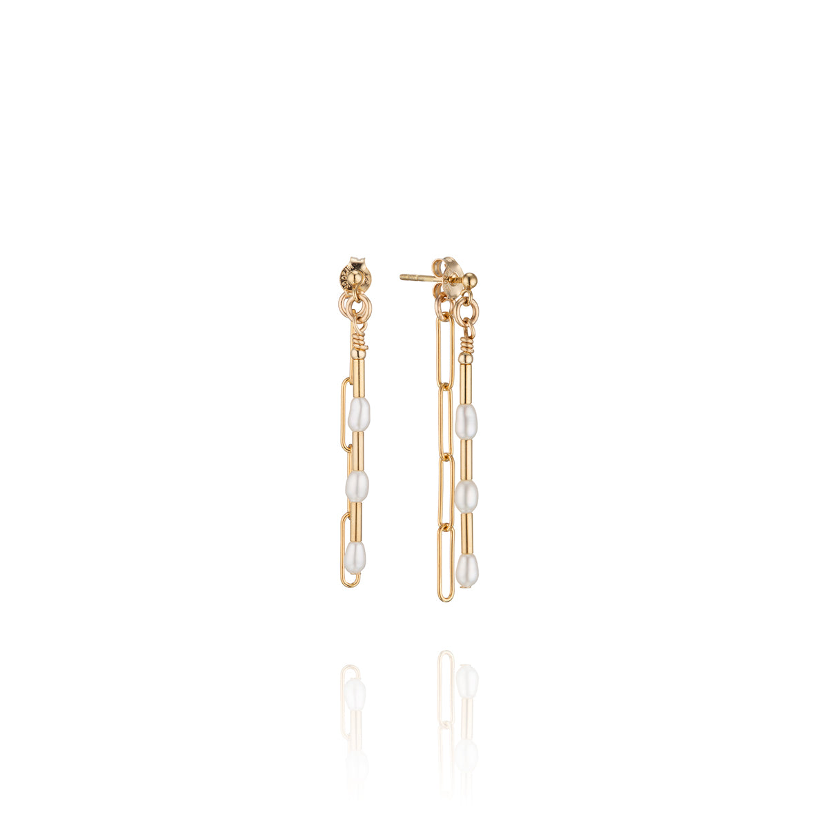 14ktGoldFill/Pearl Linear Chain Studs - Long