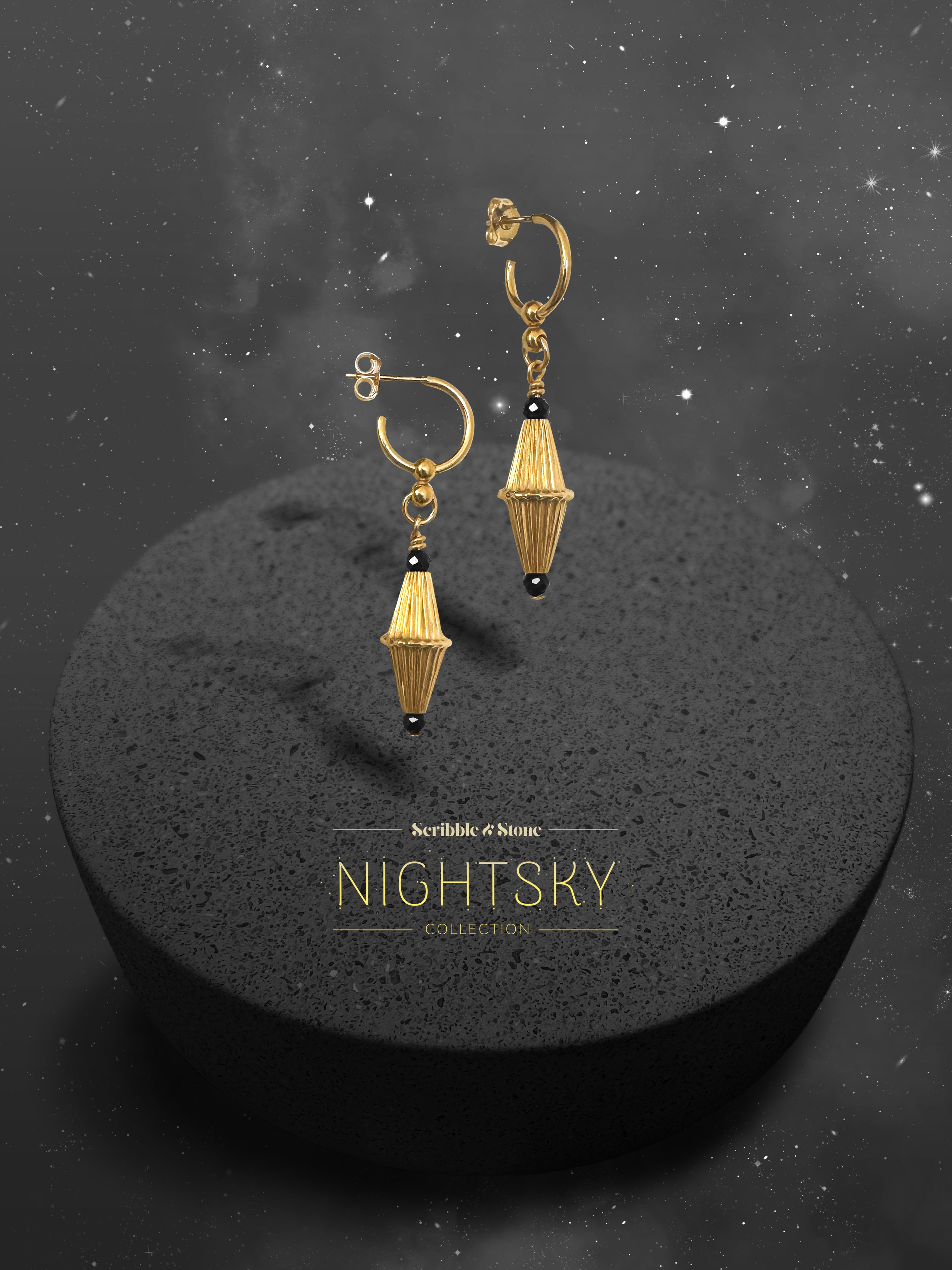 Nightsky Cylinder Earrings - 14kt GoldFill/Spinel Gemstones