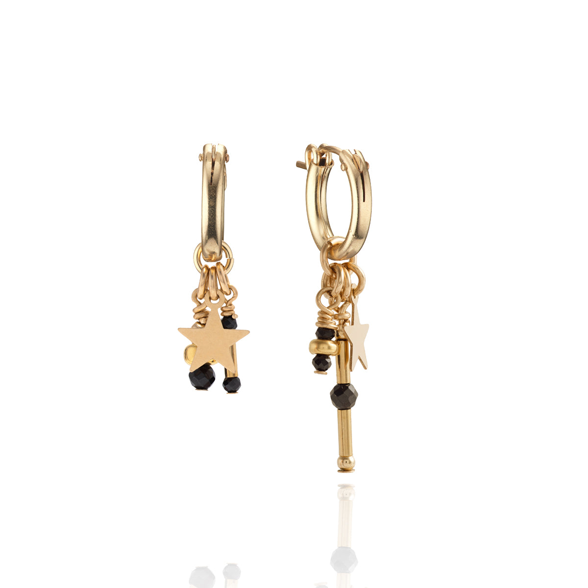 Nightsky Mismatched Hoops - 14kt Goldfill/Spinel Gemstones