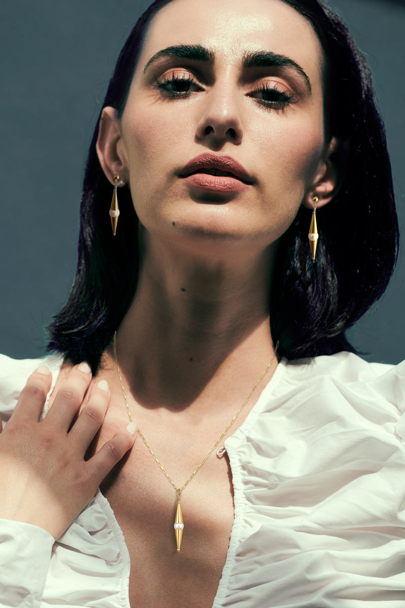 14Kt Goldfill/Pearl Cylinder Earrings