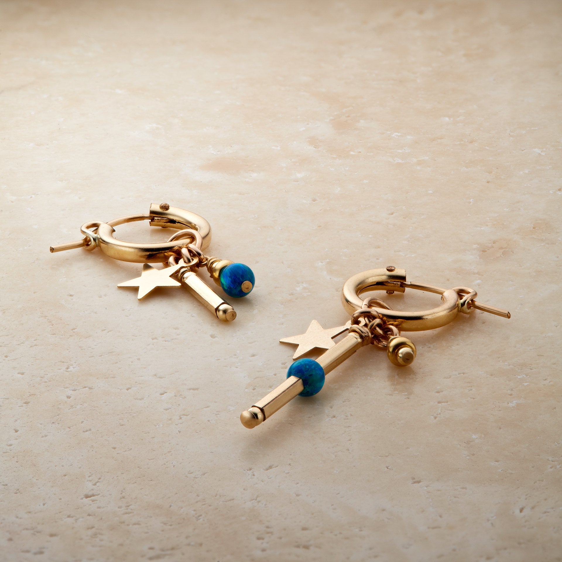 14kt GoldFill/Opal Ocean Mismatched Hoops