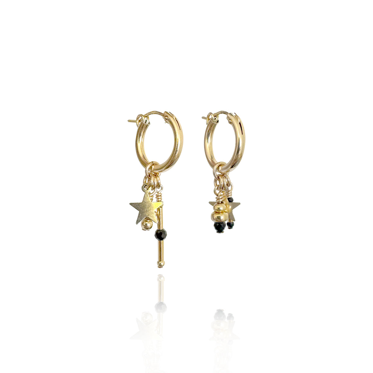 Nightsky Mismatched Hoops - 14kt Goldfill/Spinel Gemstones