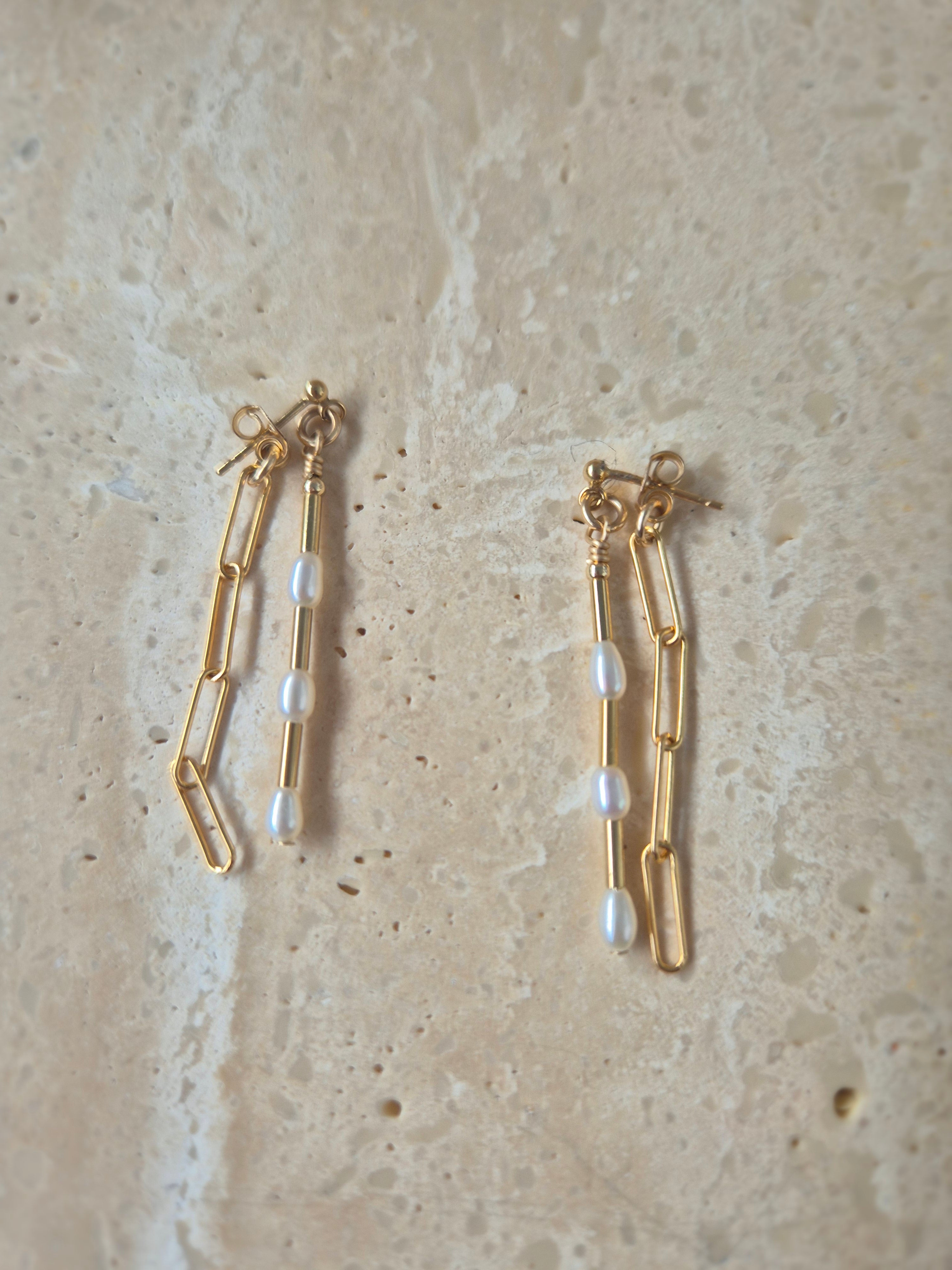 14ktGoldFill/Pearl  Linear Chain Studs - Long