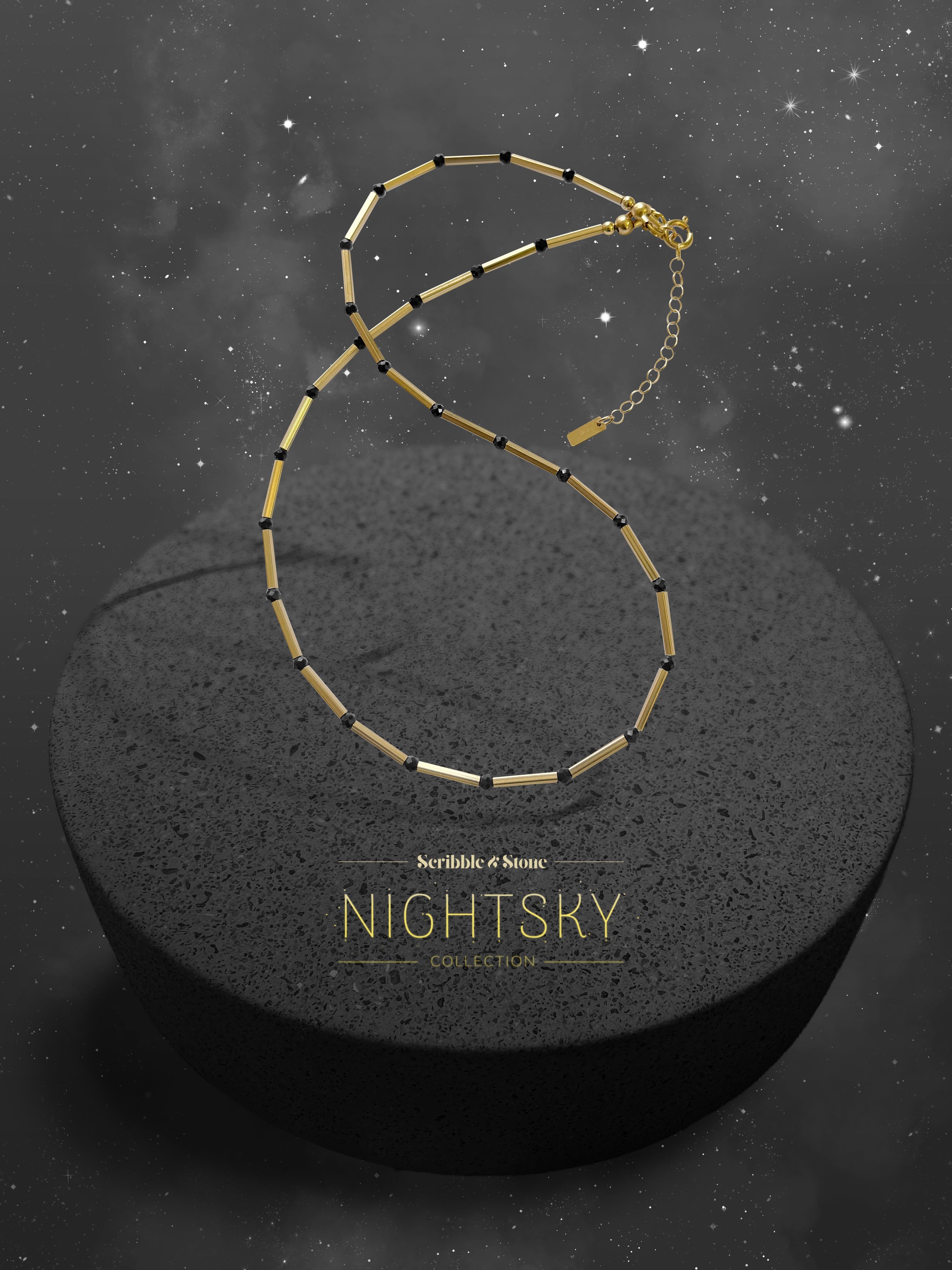 Nightsky Linear Necklace - 14kt GoldFill/Spinel Gemstones