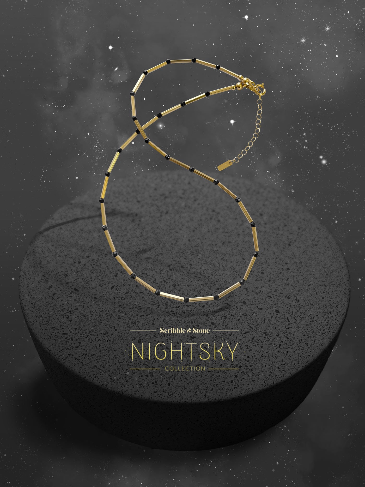 Nightsky Linear Necklace - 14kt GoldFill/Spinel Gemstones