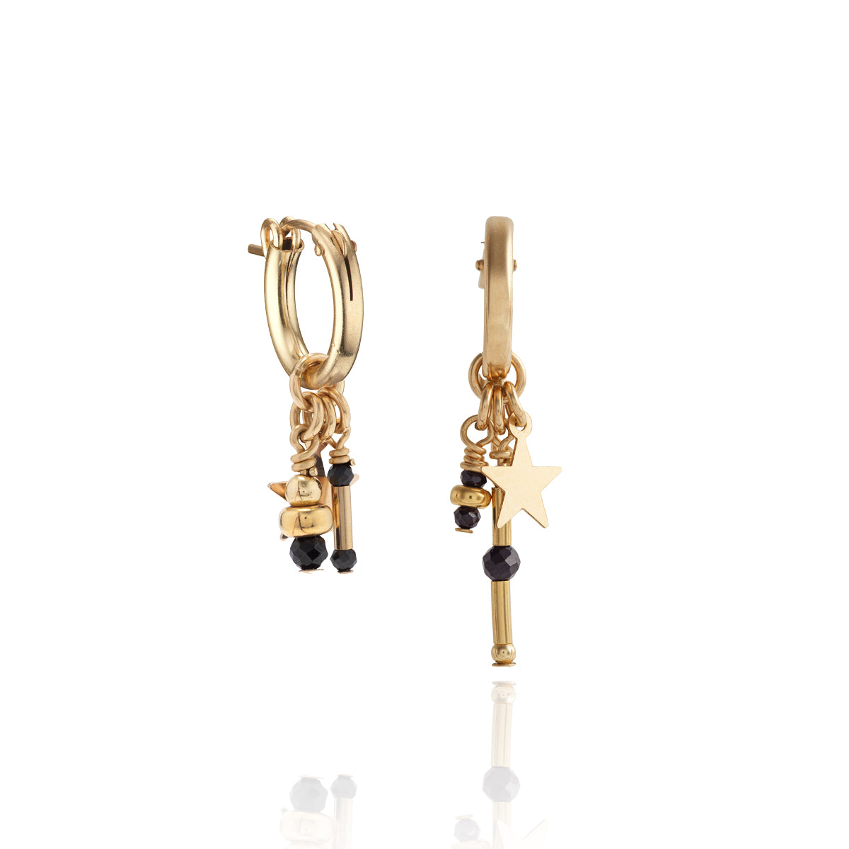 Nightsky Mismatched Hoops - 14kt Goldfill/Spinel Gemstones