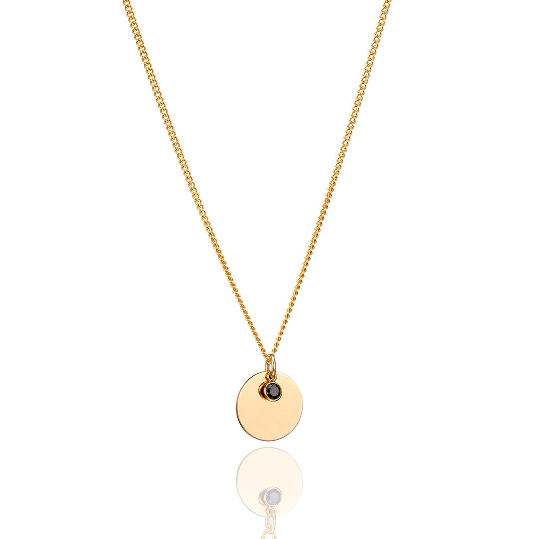 14kt GF Tiny Stone Disc Pendant /Curb