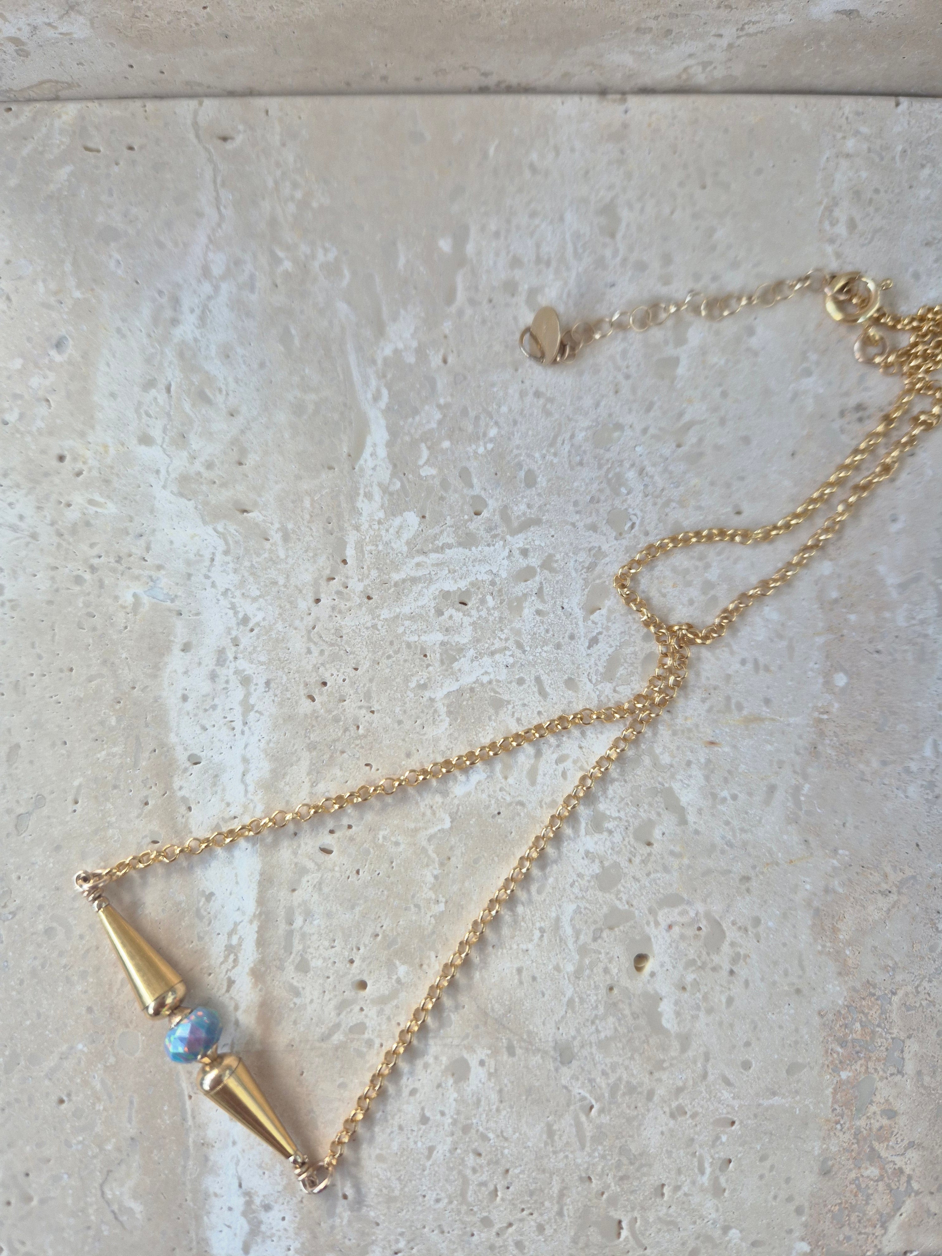 14kt GoldFill/Opal Storm Intersect Pendant/Rolo Chain