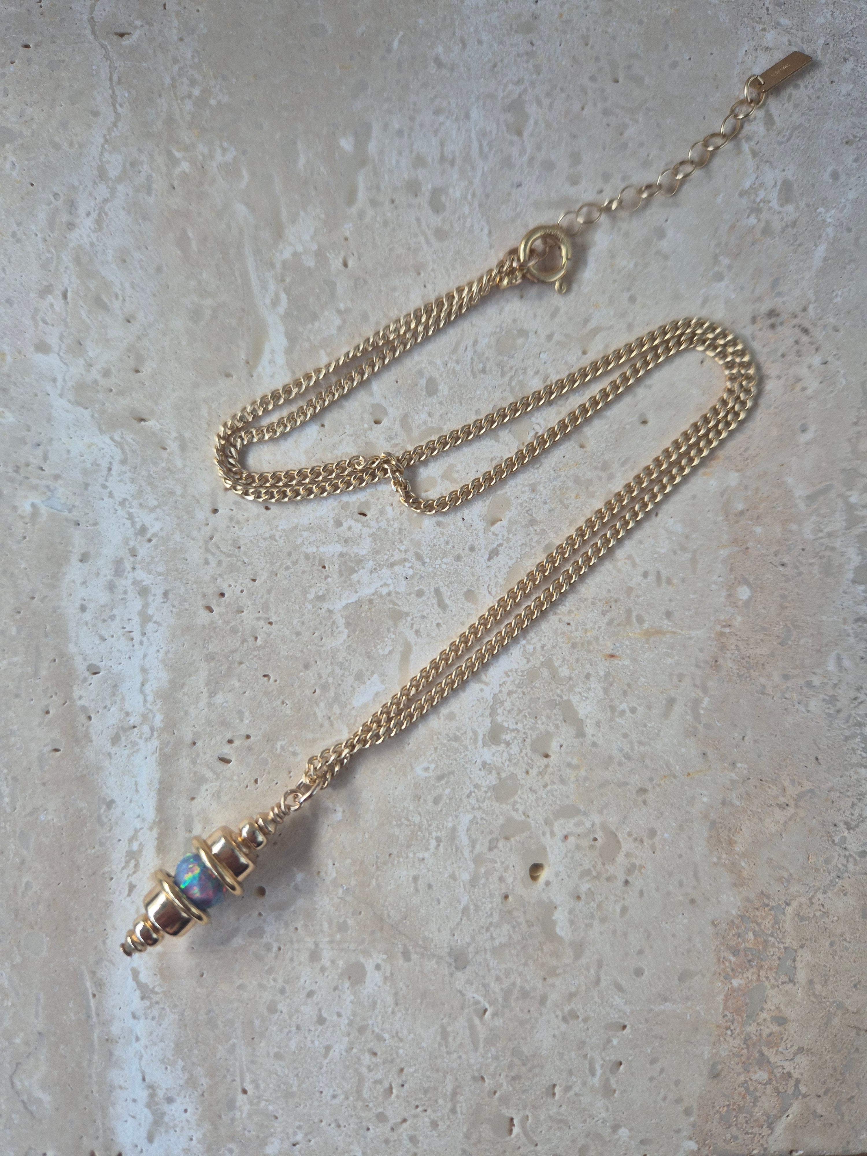 14kt GoldFill/Opal Storm Orbit Pendant/Link Chain
