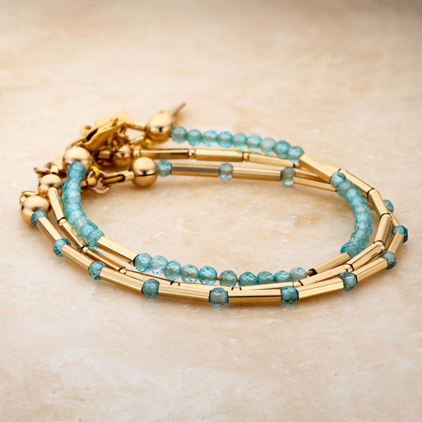 14kt GoldFill/Apatite Ocean Bracelet Stack - Set of Three
