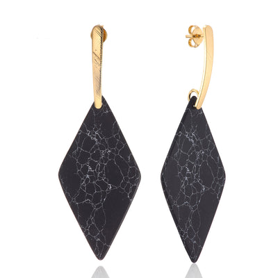 14kt GoldFill Marble Statement Earrings - Black